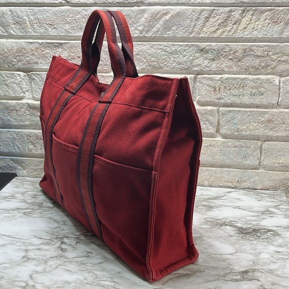 Hermès Fourre Tout MM Red Canvas Tote Bag - Picture 3 of 16